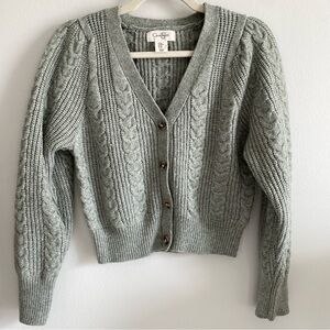 Sage Green Cable Knit Cropped Cardigan Sweater Medium